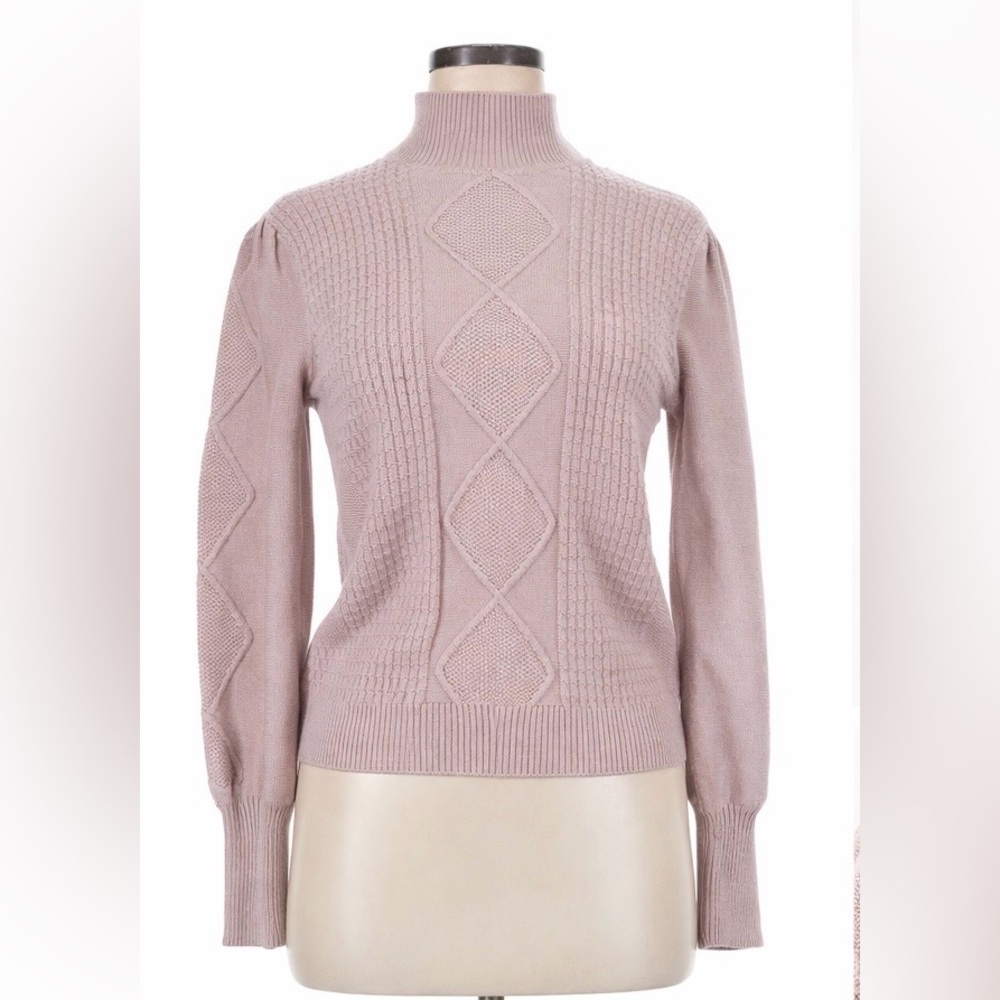 NWT Philosophy SML Blush Pink Argyle Mock Neck Sweater